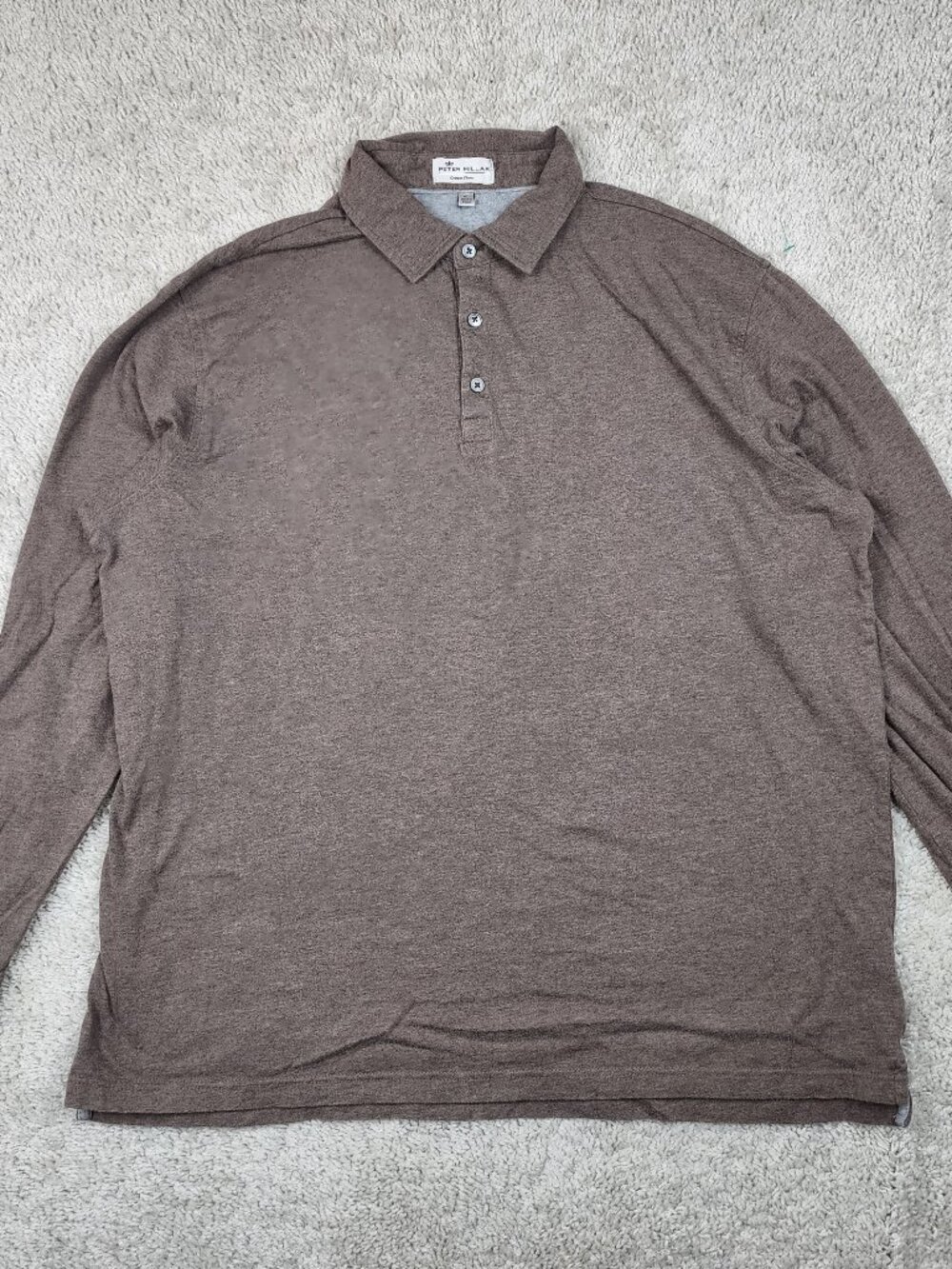 Peter Millar Crown Fleece Cashmere Size XL Long Sleeve Polo Brown Golf USA Date
